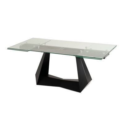 Cid Mobu Dining Table, 71-106 Inch Extendable Clear Glass Top, Black Base