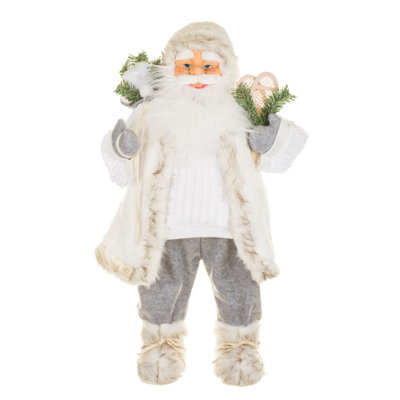 Père Noël en tissu blanc avec raquettes