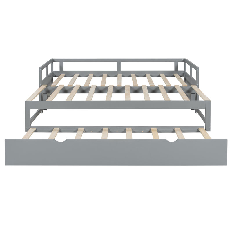 Extending Wooden Daybed with Trundle, Gray Finish, Gray