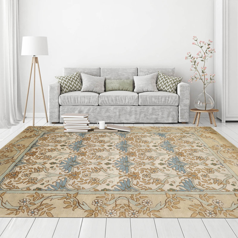 Tapis oriental contemporain en laine touffeté à la main beige mousse, Rectangle 9 pi x 12 pi