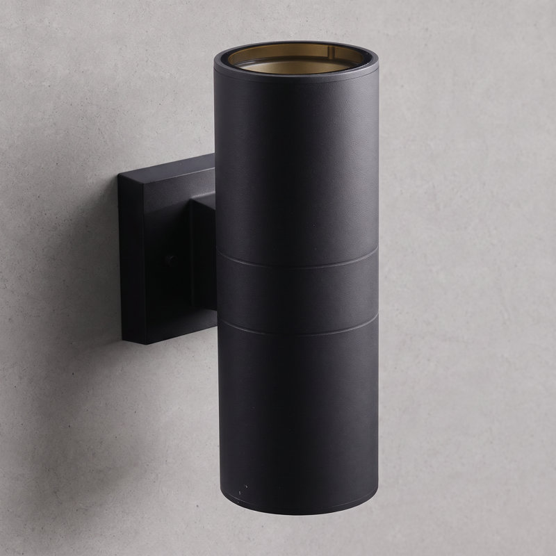 Applique murale extérieure cylindrique en aluminium noir mat Lund, réglable en hauteur et en profondeur, 22 po