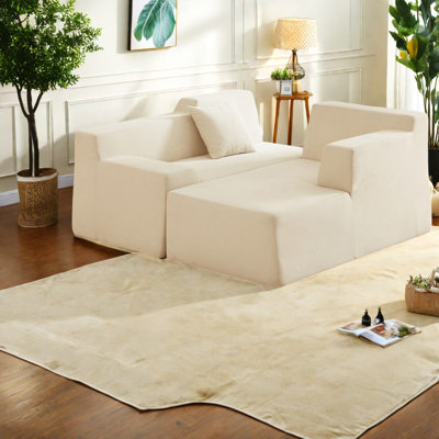 Spacious Corduroy L-shaped Sofas, Foam Spring Modern Design For Home
