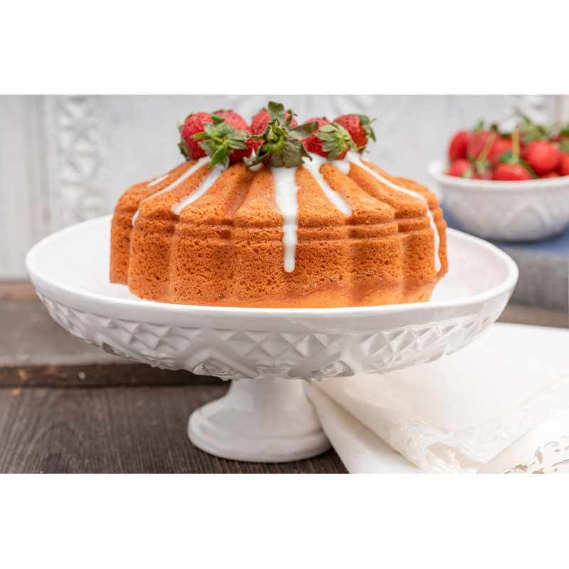 Présentoir à gâteaux en céramique fait à la main à motif floral CMK, Blanc