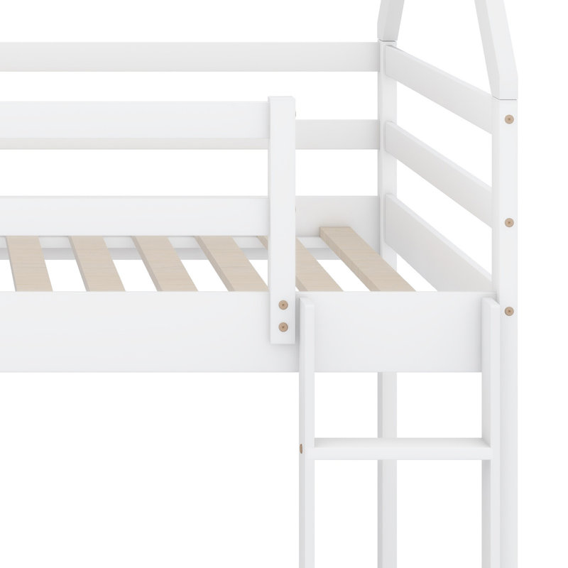 Twin Over Twin Bunk Bed With House-Shaped Frame And Ladder, White