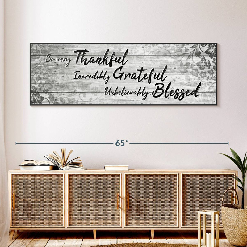 Plaque murale «Thankful Grateful Blessed IV», 57 po x 19 po, Cadre flottant noir