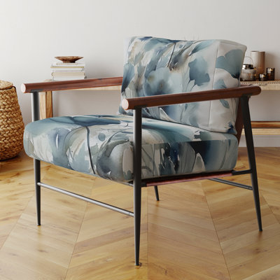 Chaise avec accoudoirs en velours Blue Leaf Foliage And Flowers I