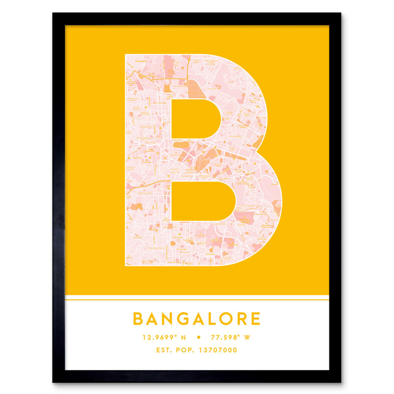 Bangalore City Map Bangalore Yellow - Single Picture Frame Typography