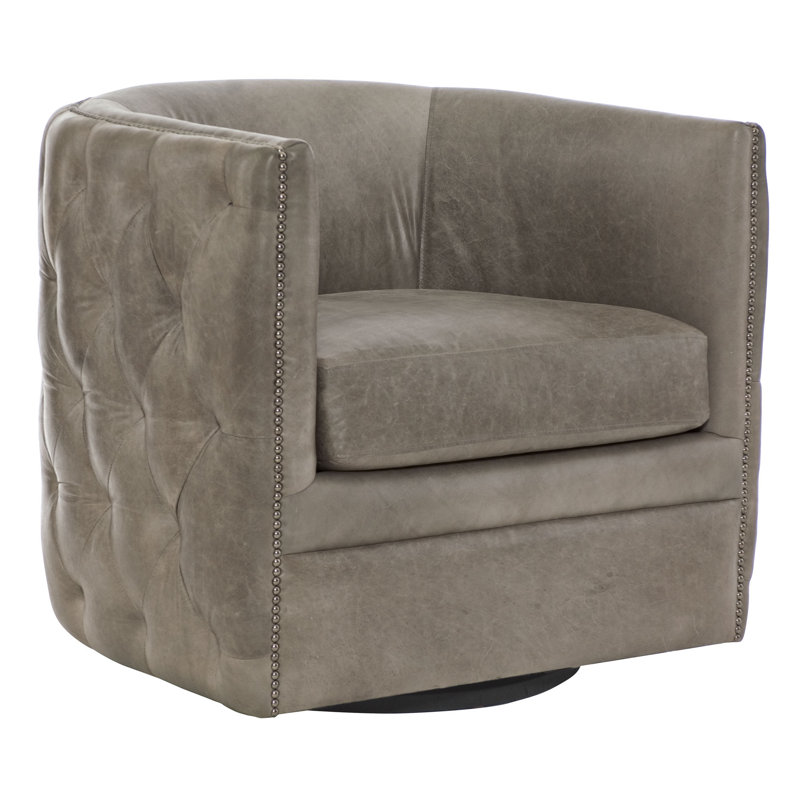 Palazzo Barrel Chair, Light Grey Genuine Leather