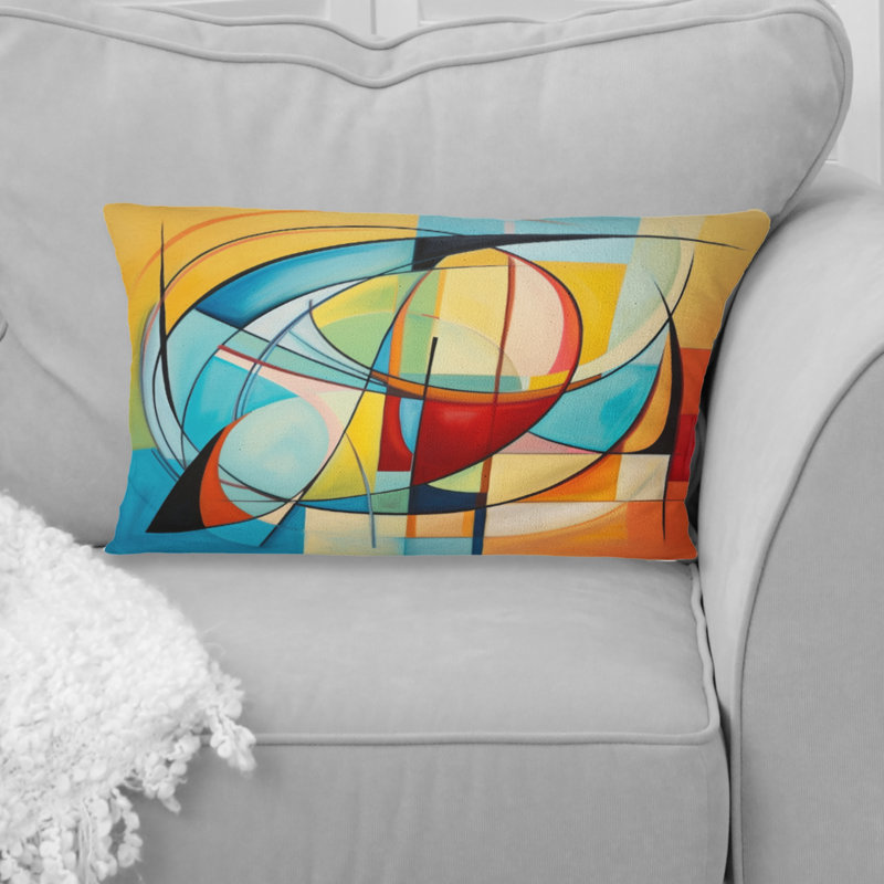Colourful 0 Mid Century Abstract Essence I - Abstract Midcentury Printed Throw Pillow