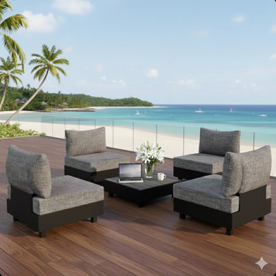 Ensemble modulaire de patio 5 pièces en aluminium gris avec chaises modulaires et table basse