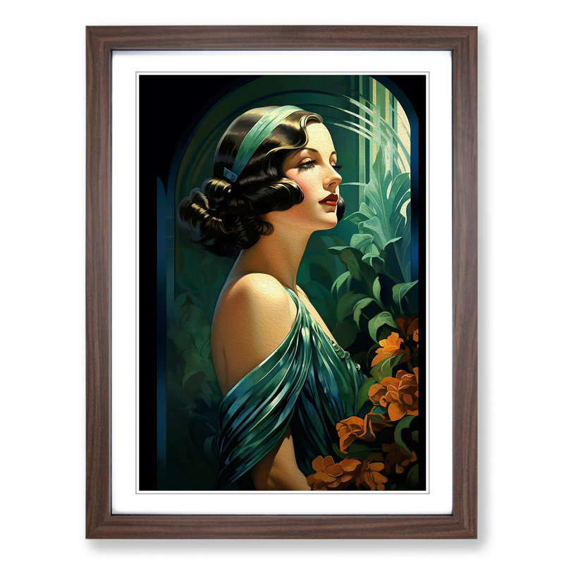 Art Deco Woman Classicism - Framed Print, Walnut Framed, 64cm H x 46cm W x 2cm D