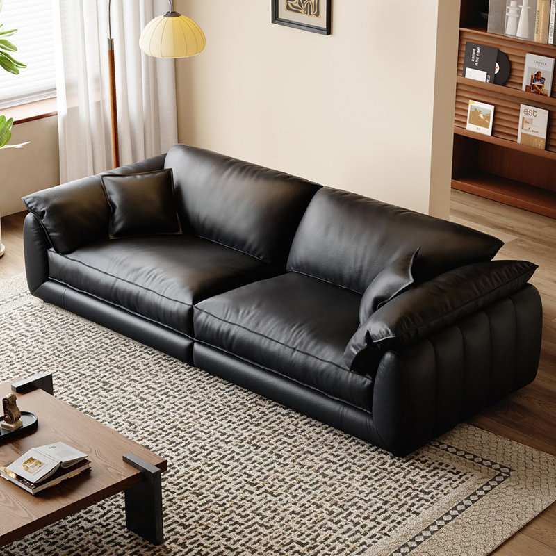 Black Genuine Leather Modular Sofa, 33.86" H x 110.24" W x 38.58" D, 4