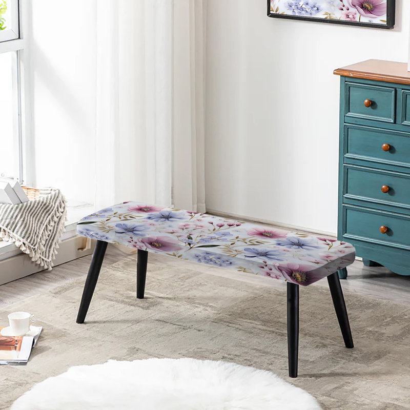 Banc noir rembourré Botanical, Purple and Pink Serene Watercolor Floral Canvas