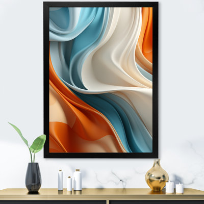 «Blue and orange Fractal Curves in Motion III», art mural fractal abstrait