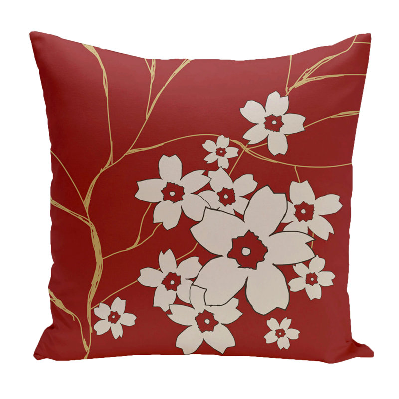 Housse de coussin d'extérieur carré floral, Rouge, 20 po x 20 po