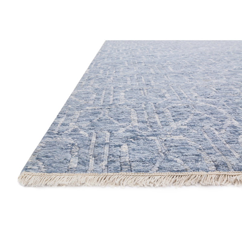 Tapis bleu abstrait noué à la main Harte, Rectangle 2 pi x 3 pi