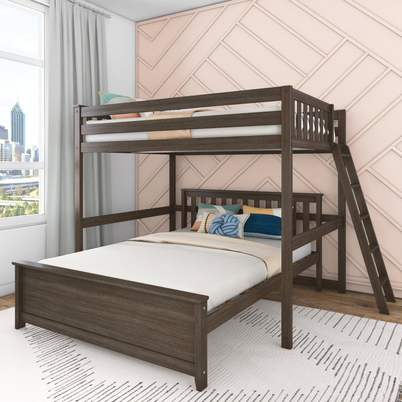 Kober Wood L-Shaped Bunk Bed, Full Over Queen, Clay