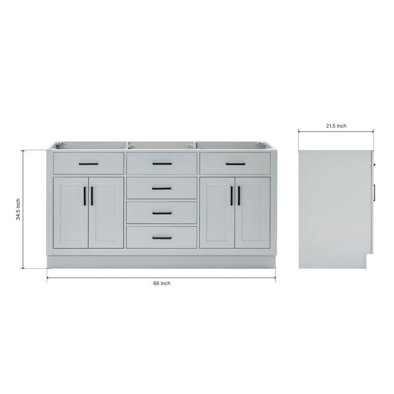 Hepburn 66'' Double Bathroom Vanity Base Only, Matte Black, Gray