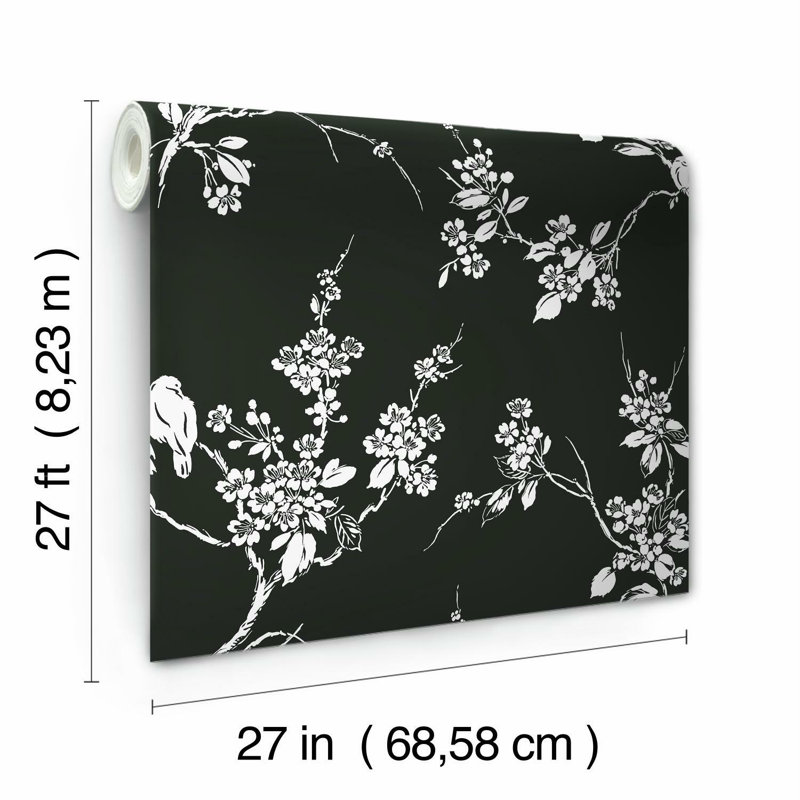 Rouleau de papier peint adhésif vaporisateur L 27 pi x l 27 po Imperial Blossoms Branch, Noir/blanc