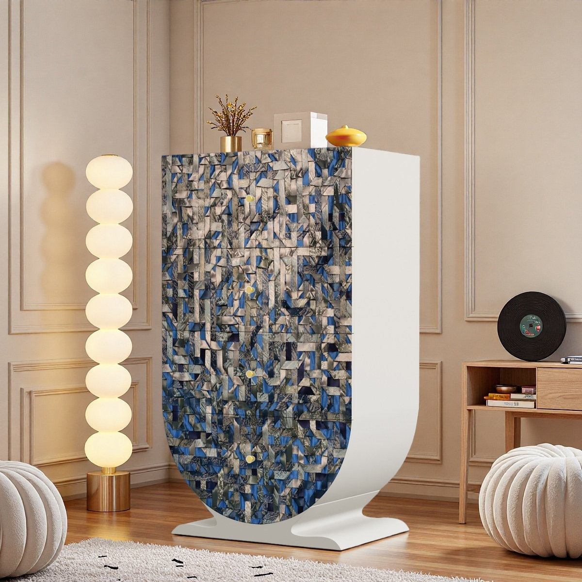 HomeLuxea Modern Abstract Blue 4 Drawer Solid Wood Cabinet | Wayfair