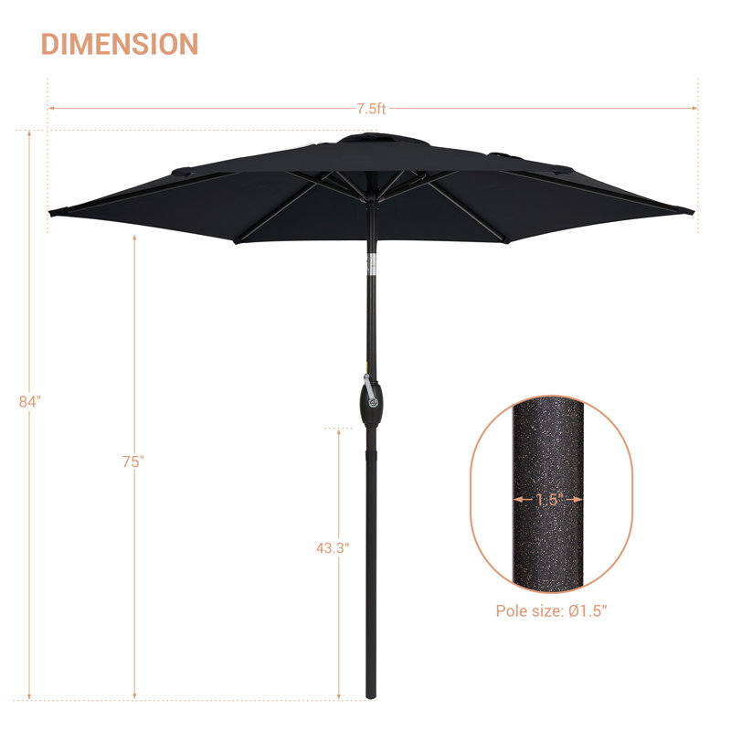 Parasol de marché d'extérieur 7,5 pi avec bouton-poussoir inclinable Doreon, Noir