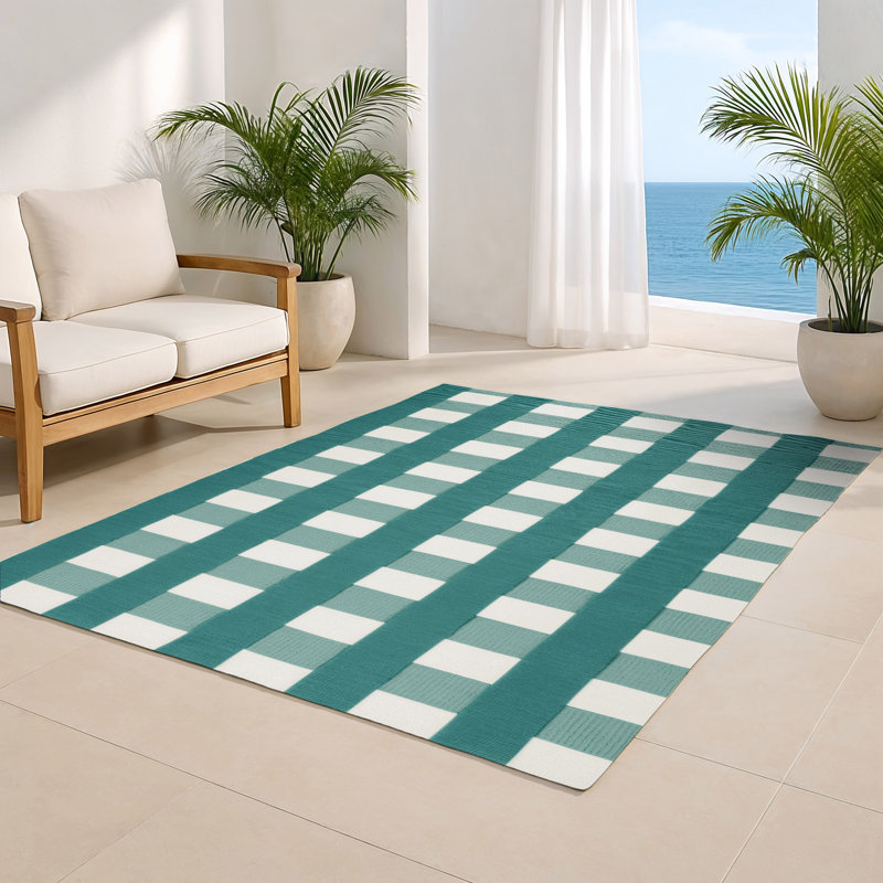 Tapis d'intérieur et d'extérieur à carreaux bleu, Rectangle 5 pi x 7 pi