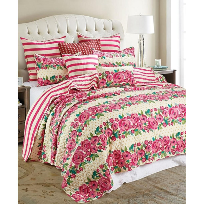 Bon Iver Polyester Floral Quilt, King Quilt + 2 Shams