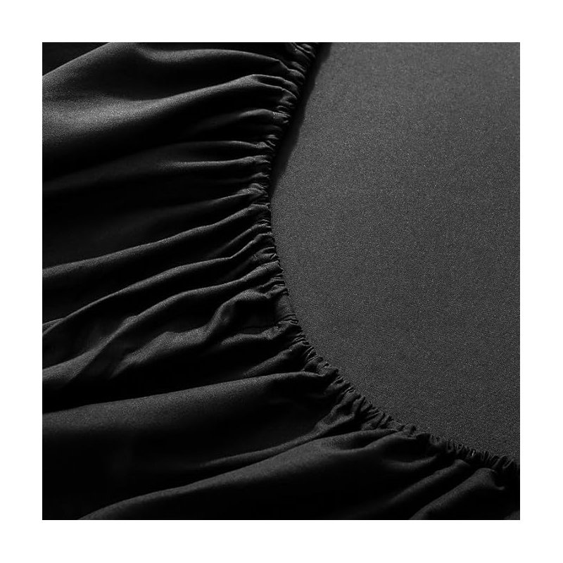 Parizoda Plain Fitted Sheet Extra Deep Pocket 30Cm , Elastic Pocket Breathable, Black, Double (4'6)