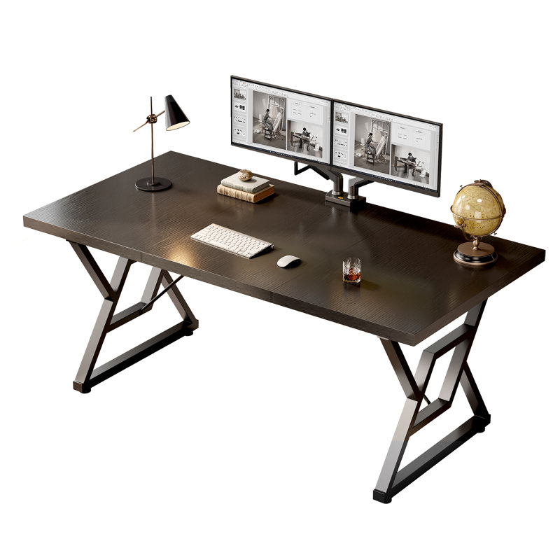 Computer Desk Executive Desk With Thick Wooden Tabletop And Metal Frame, 29.52” H x 63” W x 31.5” D, Black