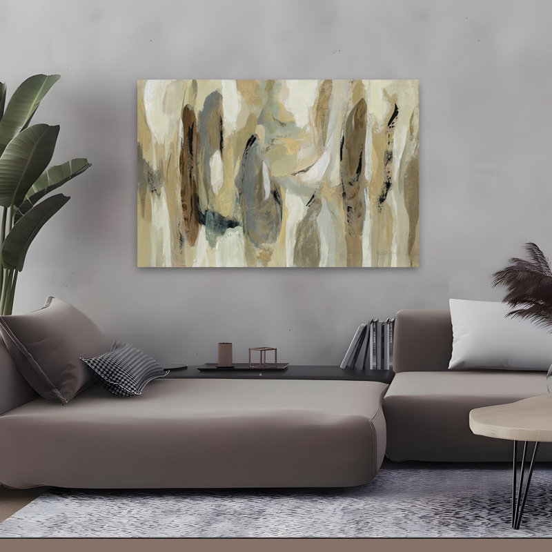 Fluidité neutre - abstrait beige noir brun, H 48 po x l 32 po