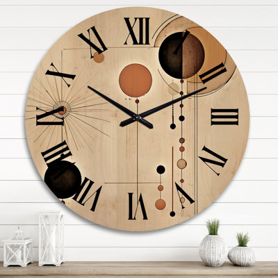 Moon Phases Midcentury Vintage Illustration - Modern Midcentury Oversized Wood Wall Clock