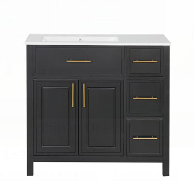 Stylish Bathroom Vanity with Sink, Two Doors, Three Drawers, and Durable Solid Wood Construction for Efficient Storage