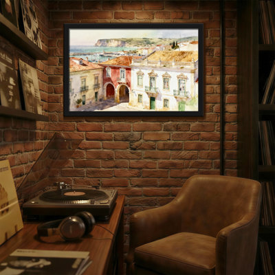 Scène d'aquarelle de paysage côtier de paysage urbain et urbain