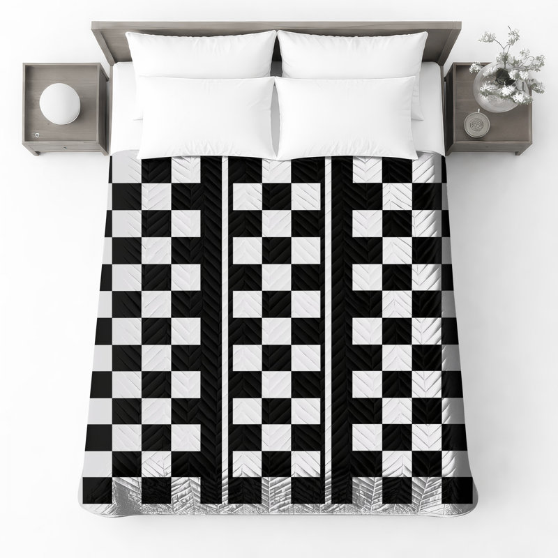 Black White Checkered Quilted Bedspread All Sizes, Full / Double