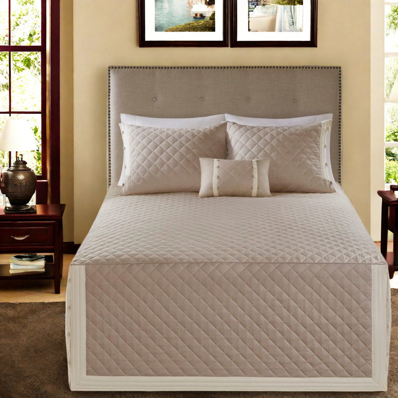 Luxury Reversible Cotton Bedding Sets, Khaki Queen With Decorative Pillow