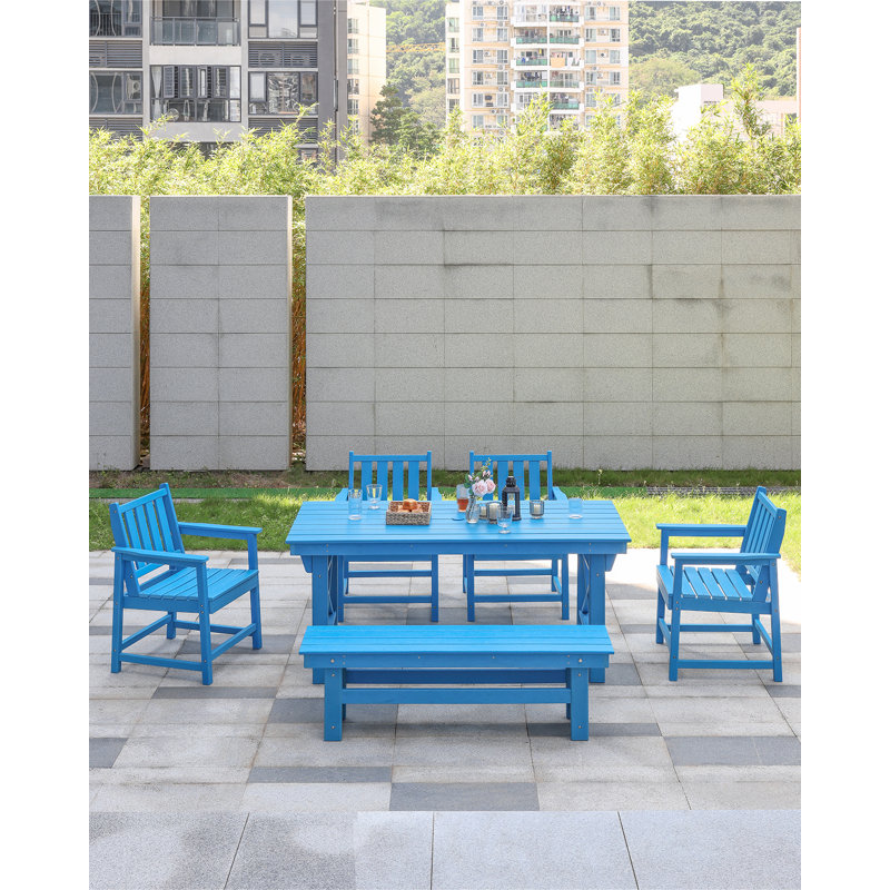 Ensemble de salle à manger en PEHD pour 6 personnes, ensemble de salle à manger de patio avec 4 chaises et 1 banc Seehill
