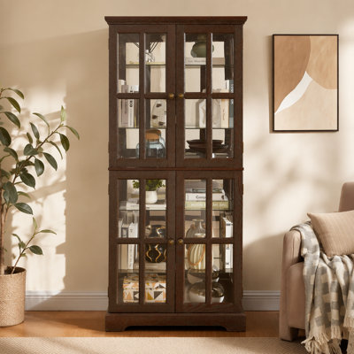 Vitrine Curio, vitrine antique avec portes en verre, tablettes réglables pour objets de collection, vitrine rétro à quatre portes, vitrine antique, ampoule E26 incluse