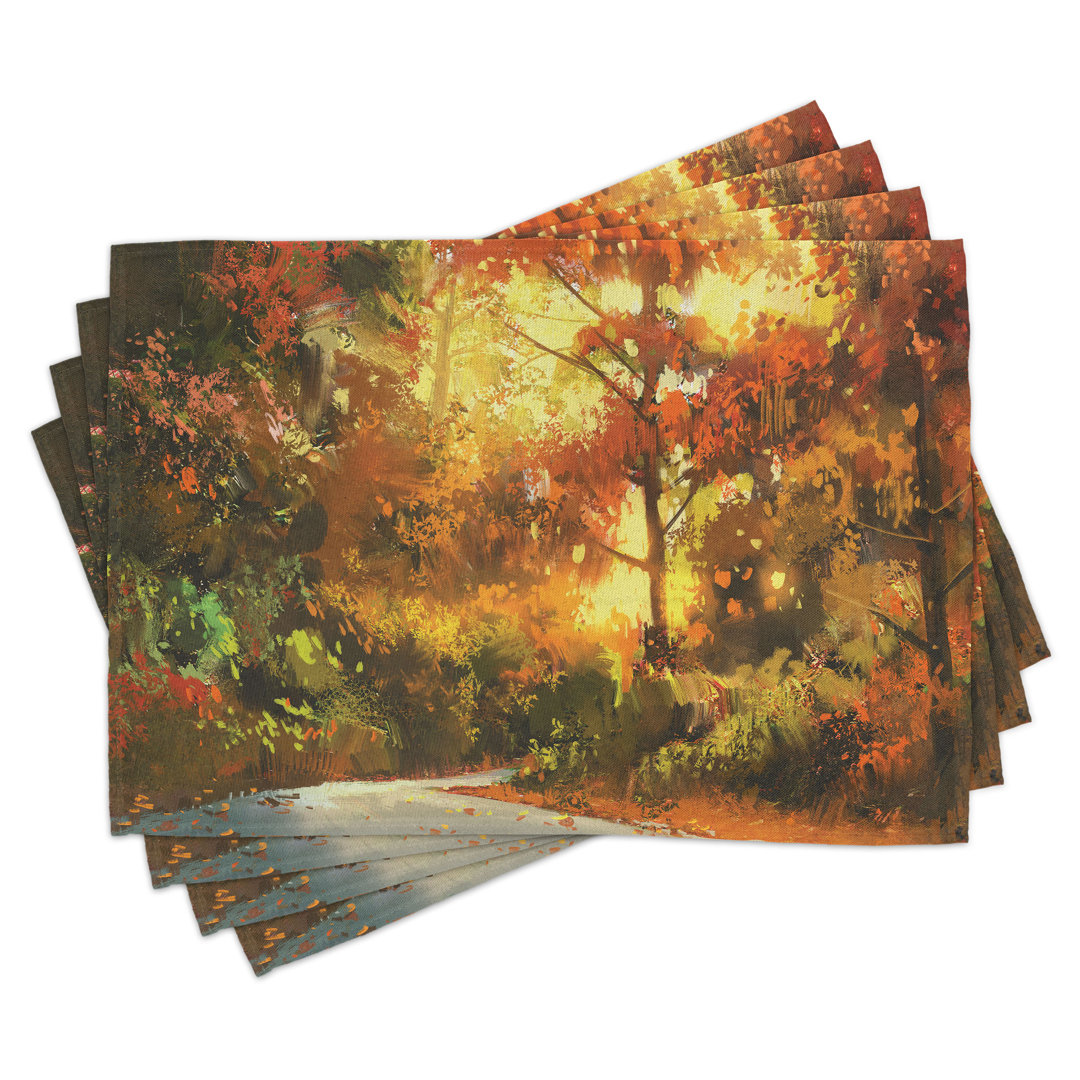 Platzdeckchen 4er Set, Autmn Leaf Tree Forest, Orange Gelb