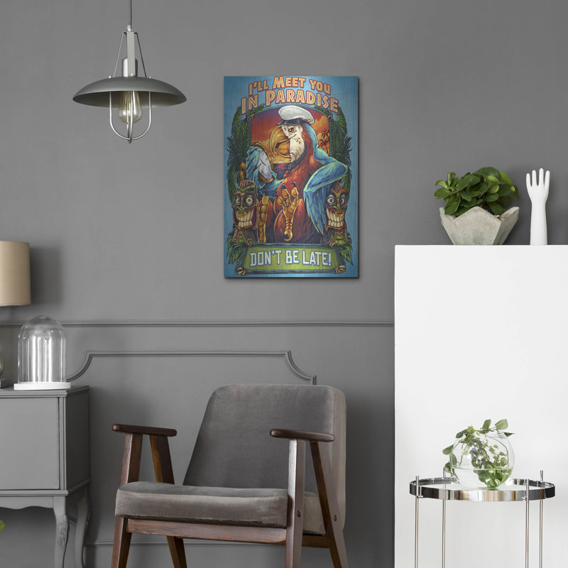 Red Barrel Studio® «Parrot and Tikis» par Flyland Designs, art mural en métal, 12 po x 16 po, H 24 po x l 16 po