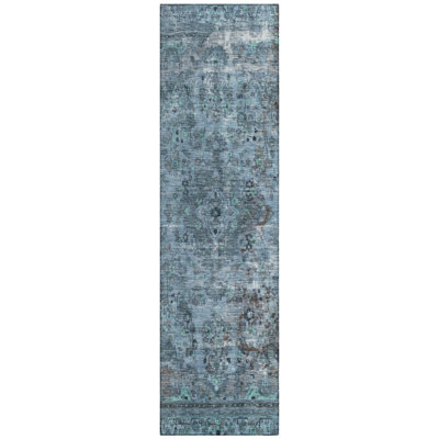 Blazura Blue Washable Indoor-Outdoor Rug - LOOMLAN