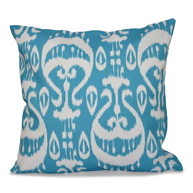 Happy Hippy Ikat Reversible Throw Pillow, 16" H x 16" W, Turquoise