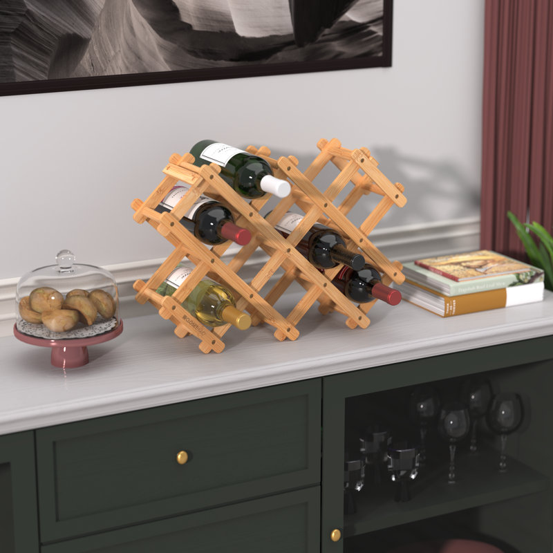Support à vin pliable en bois de bambou, 8 bouteilles