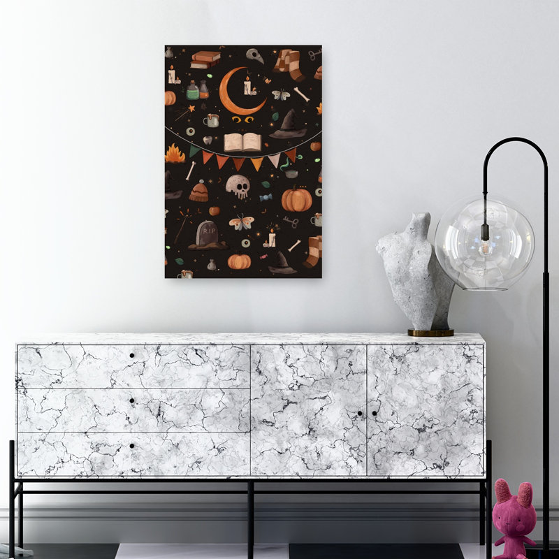 Enchanted Halloween Pattern Abstract Contemporary Moth Landscape Nature Wall Art Print by Xuan Thai - Wrapped Canvas Print