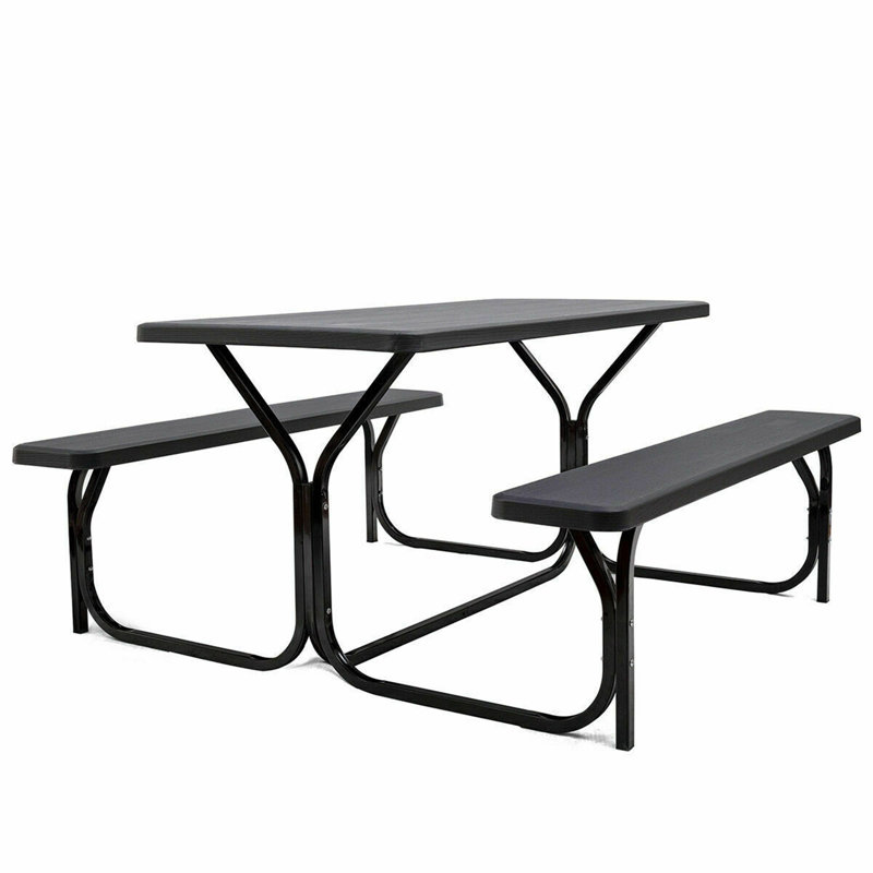 Kutlay 4 - Person Metal Patio Dining Set with Rectangular Table, Black