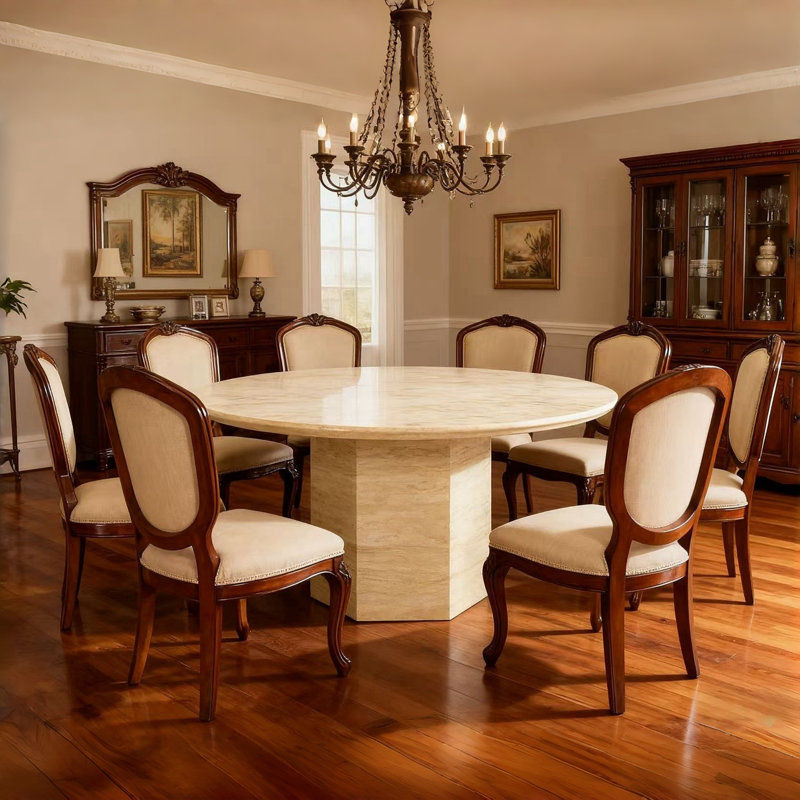60"dia Classico Travertine Stone Round Dining Table