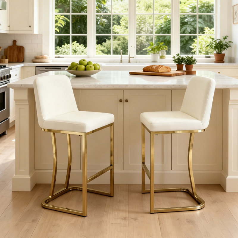 Upholstered Bar Stool, Gold, Beige