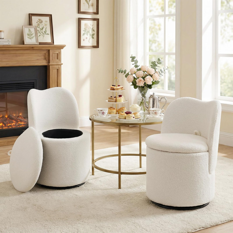 Vanity Chair with Storage, 360° Swivel Makeup Chair with Back, Modern Barrel Chair Upholstered Ottoman for Bedroom, Dressing, Living Room,