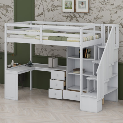 Loft Bed With L-Shaped Desk And Drawers