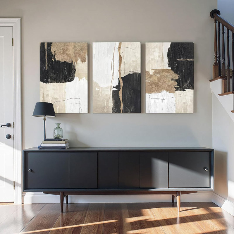 3 Pieces Abstract Wall Art, Modern Geometric Line Canvas Wall Decor, Minimalist Shapes Art Prints For Bedroom Living Room Office Home Decoration 16X24 Inch