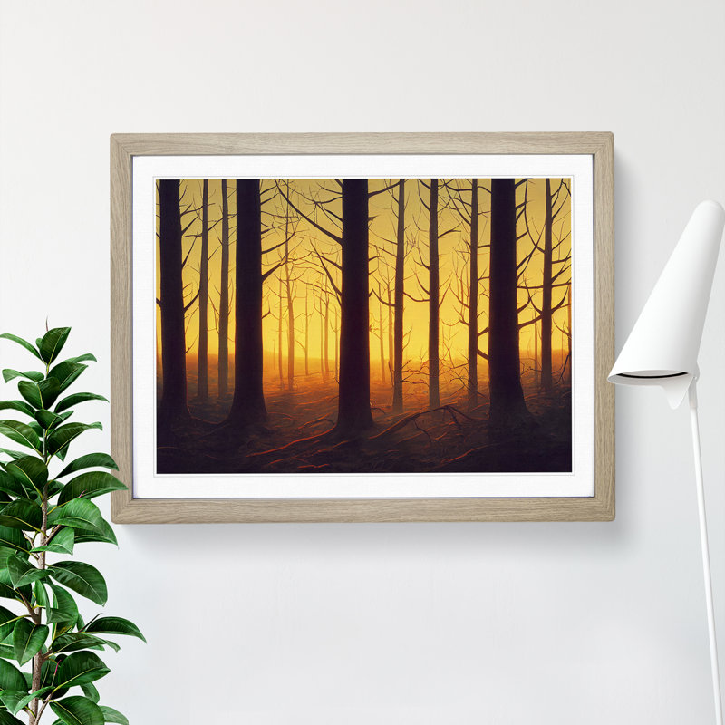 Summer Forest Sunset Vol.3 - Single Picture Frame Painting, 25cm H x 34cm W x 2cm D, Oak